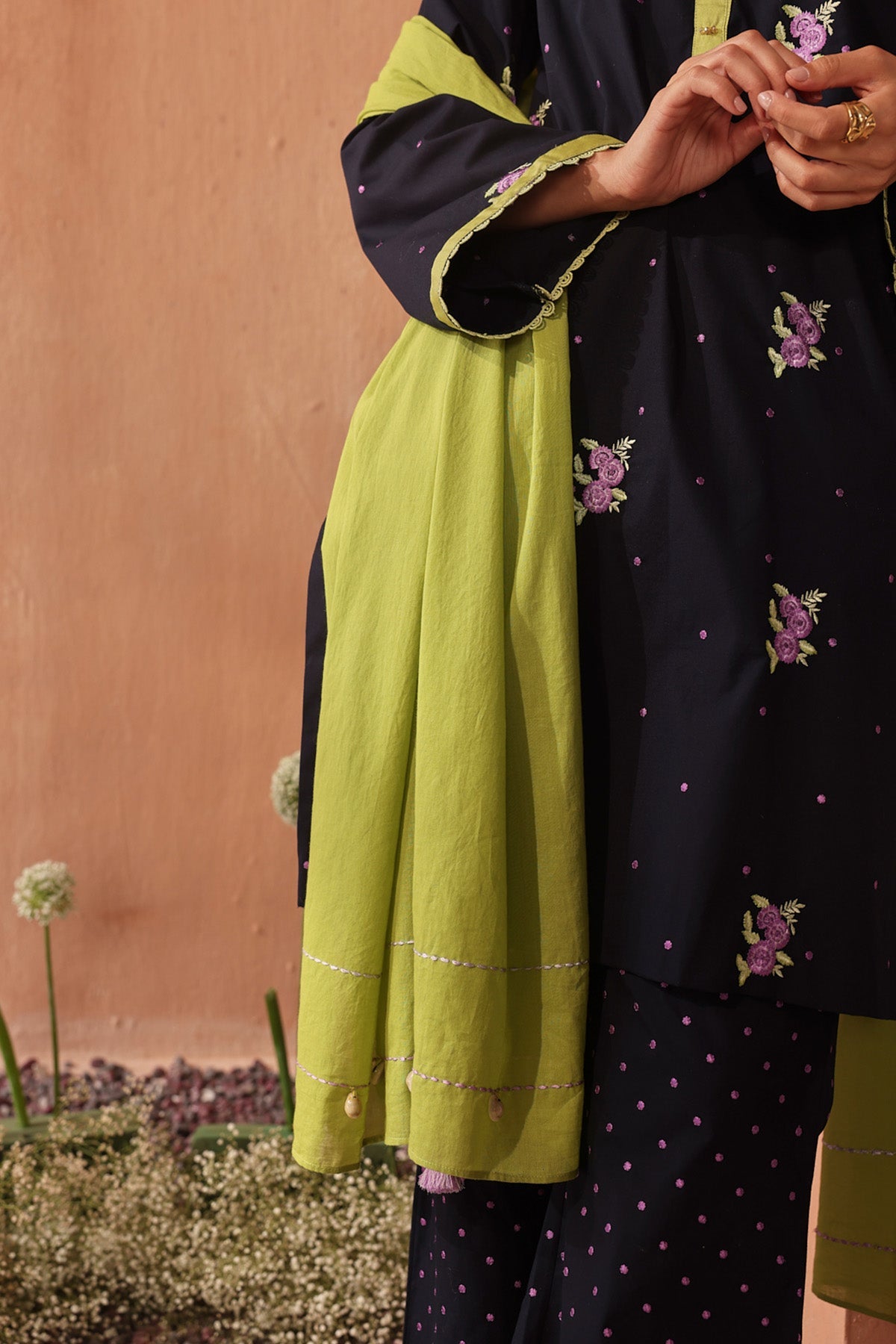 Buy Lime Green Thread Work Dupatta by Seema Nanda for women online at ScrollnShops